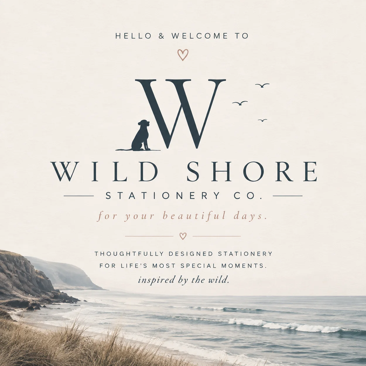 Wild Shore Stationery Co. coastal-inspired stationery brand with its W emblem